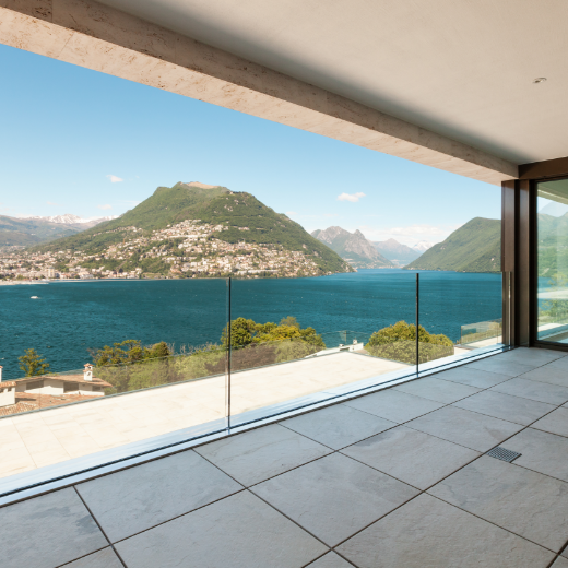 the  villa overlooks dramatic mountainous scenery